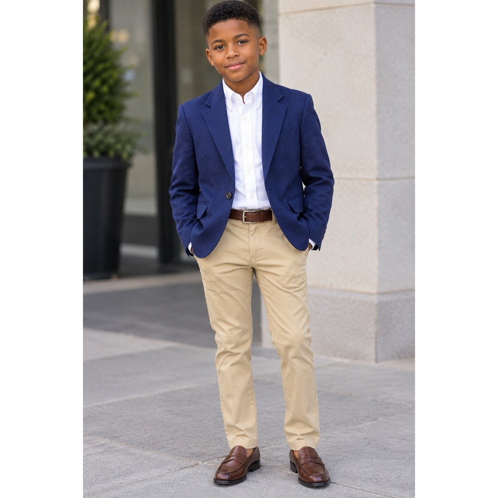 Vtg Michael James Navy Blazer Suit Jacket Coat VGUC Boys Size 7R Sports Coat